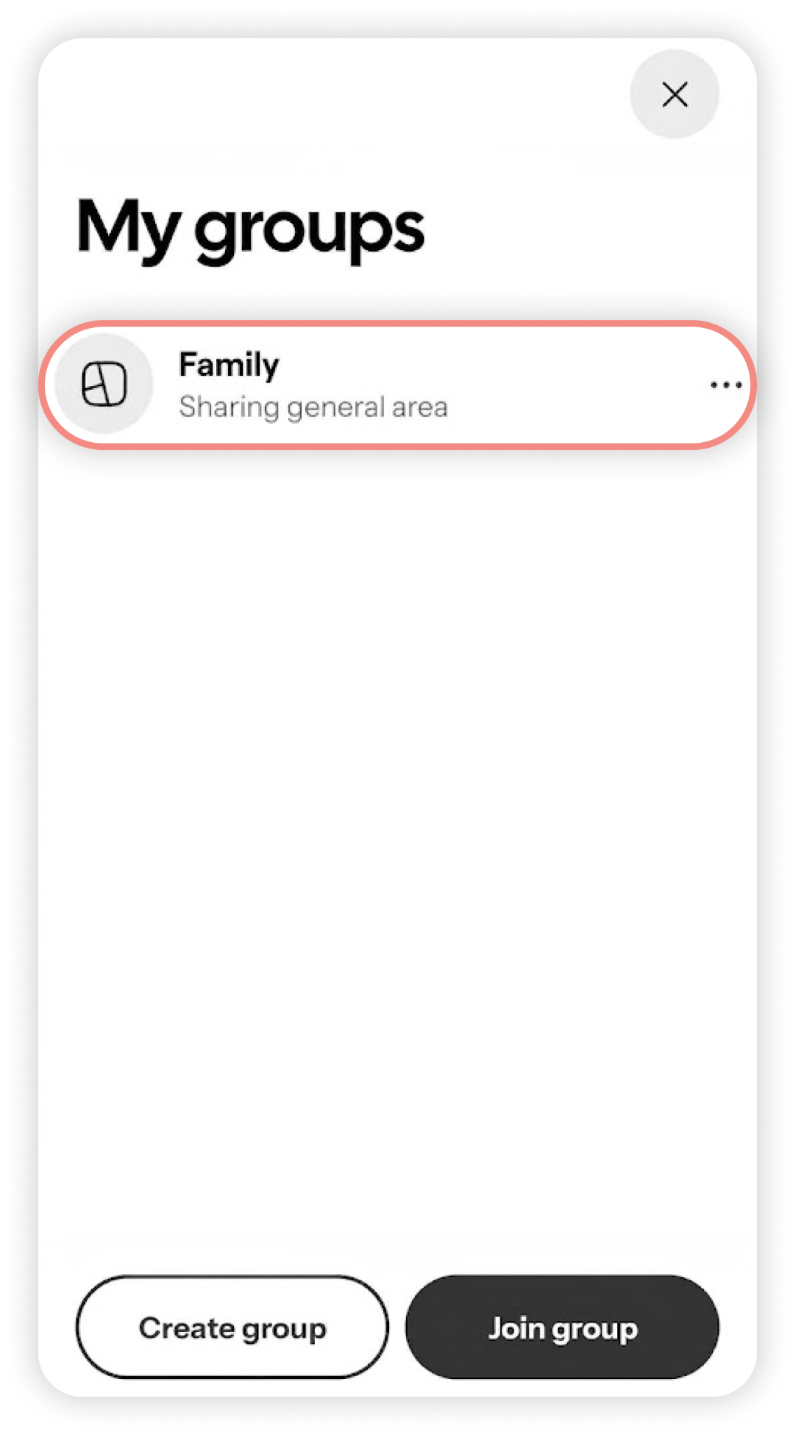 In the Android HeyPolo app the main Group called "Family" is highlighted