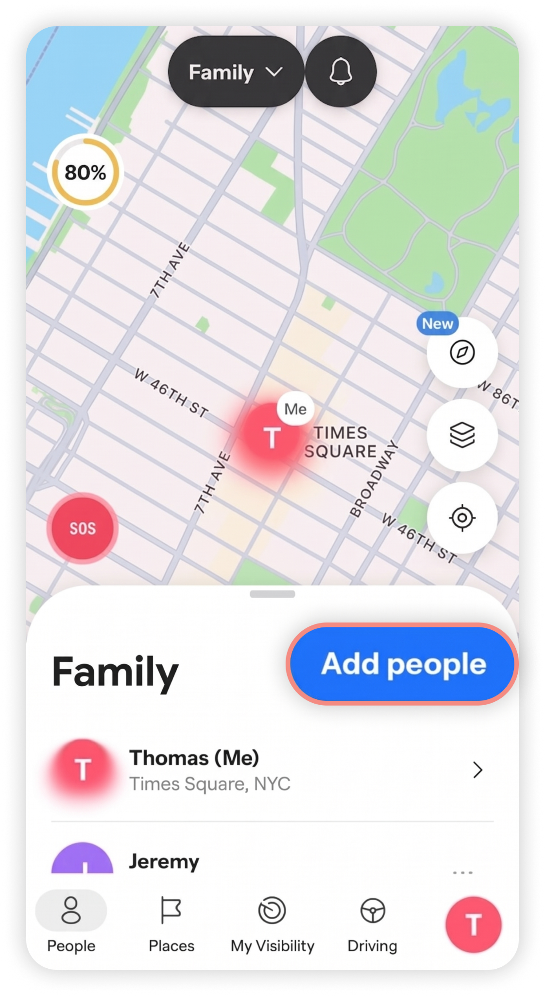 In the Android HeyPolo app, the Add People button is highlighted, it is located above the people in the group