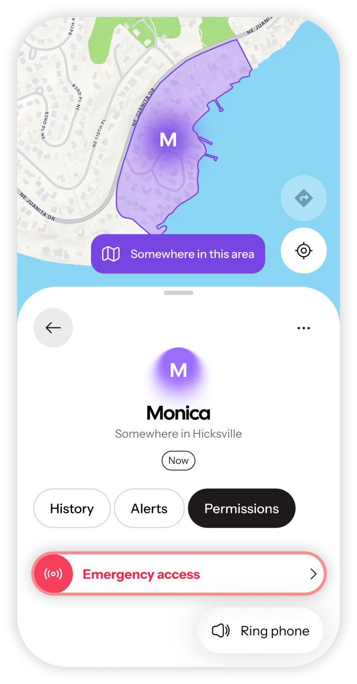 Emergency access highlighted next to the specific member 