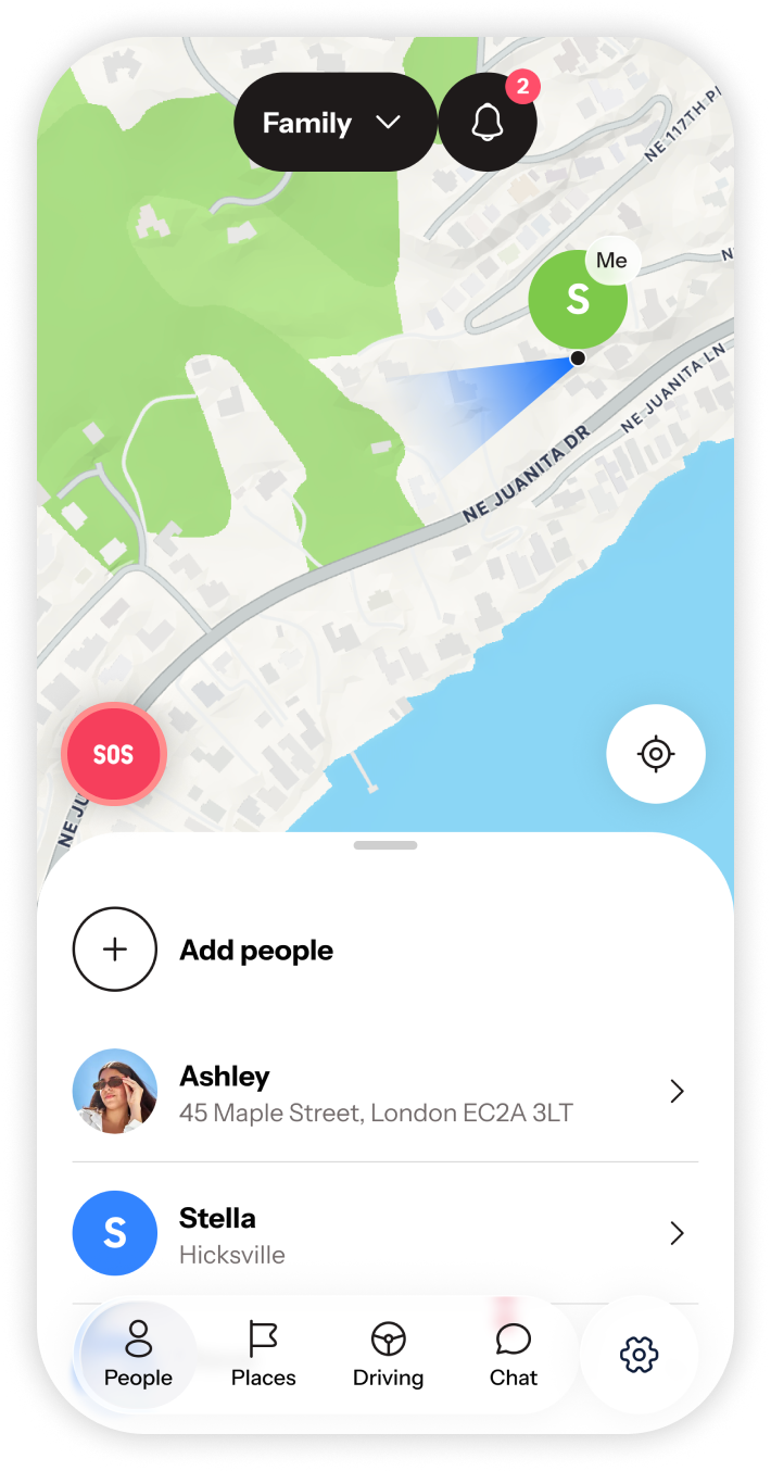 SOS button highlighted in the HeyPolo home screen